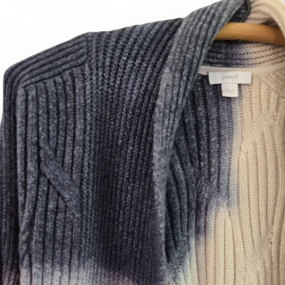 J.Jill Pure Jill Women's Cable Knit Cardigan Open Front Blue Ivory Tie-dye Large - Picture 7 of 16